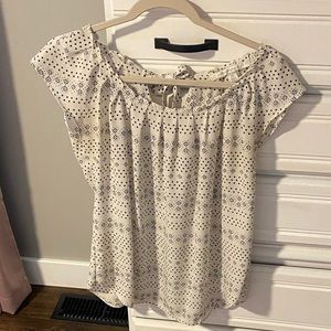 Pleated Neck Tie Back Printed Blouse